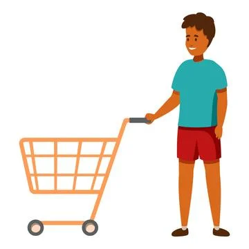 Young man pushing empty shopping cart, ready for retail therapy Ilustración de archivo