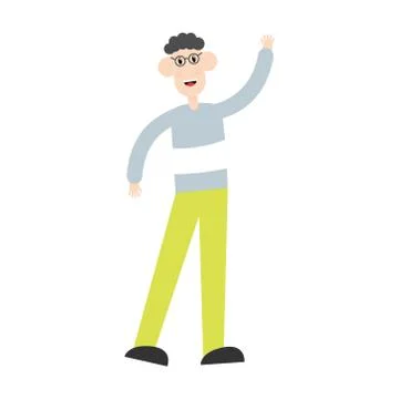 Young man with raised hand. Stock Illustration
