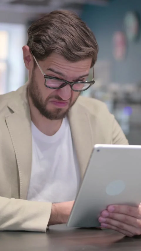 Young Man Reacting to Loss on Tablet, Vertical Video Stock Footage 342006463