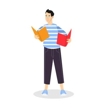 Young man reading book concept. The person read Illustrazione stock