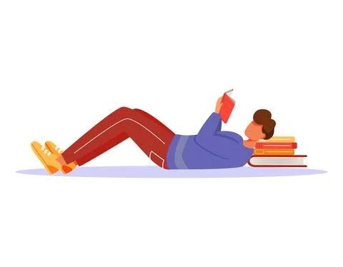 Young man reading book flat vector illustration Stock Illustration