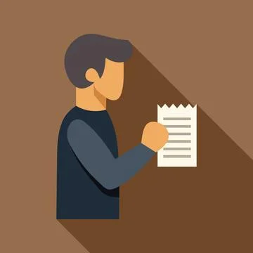 Young man reading a document or bill with a neutral expression Stock Illustration