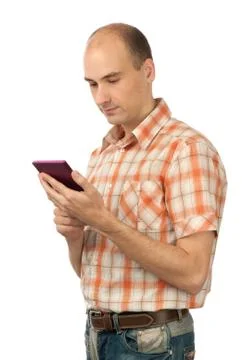 Young man reading e-book Stock Photos