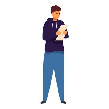 Young man reading instructions carefully before starting work Stock Illustration