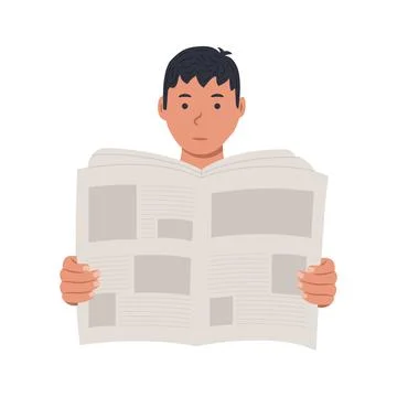 Young man reading a newspaper vector illustration isolated on white backgroun Stock Illustration