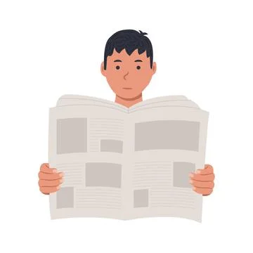  Young man reading a newspaper vector illustration isolated on white backg... Stock Photos