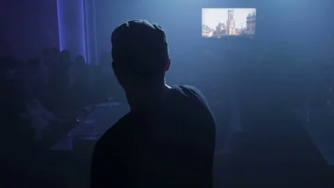 A young man is reading rap on the stage Stock Footage 73537806