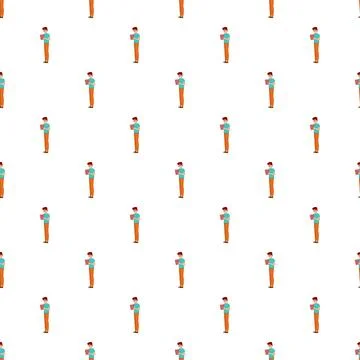 Young man reading tablet or book seamless pattern Stock Illustration