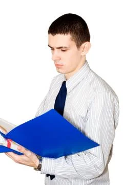 The young man reads documents Foto stock