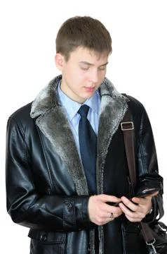 The young man received SMS message Stock Photos