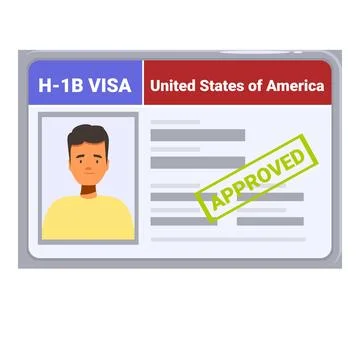 Young man receiving approved h 1b visa united states of america permit Stock Illustration