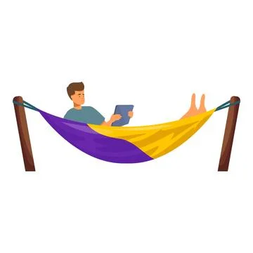 Young man relaxing in hammock using digital tablet Stock Illustration