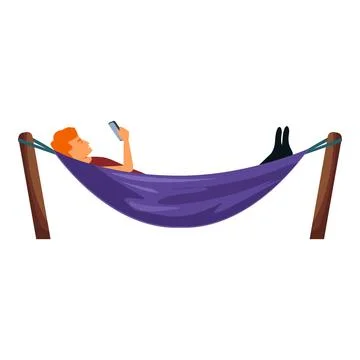 Young man relaxing in hammock using smartphone Stock Illustration