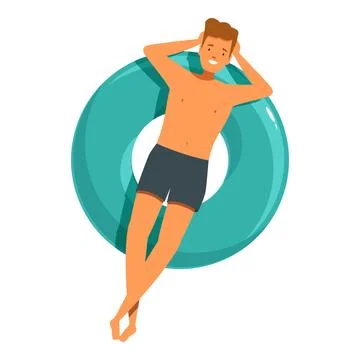 Young man relaxing on inflatable ring in swimming pool Stock Illustration