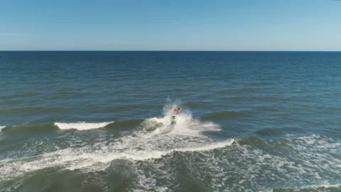 A Young Man Rides A Jet Ski Drifting On The Waves Stock Footage 122019035