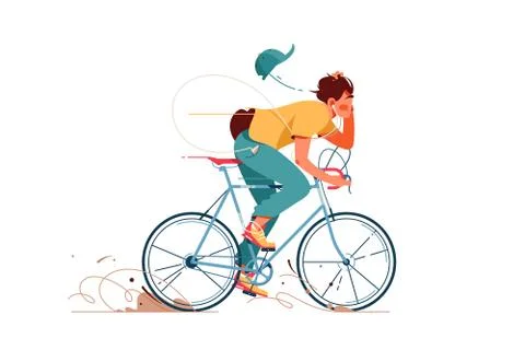 Young man rides sport bicycle listening to music Stock Illustration