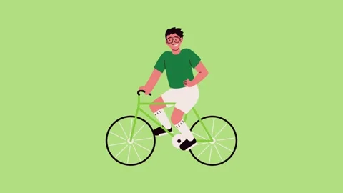 Young man riding bicycle on green background animation clip featuring casua.. Stock Footage 334161963