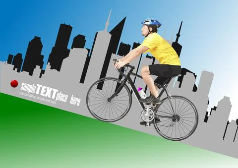 Young man riding a bicycle. Vector 3d Stock Illustration