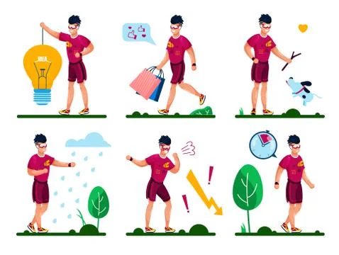 Young Man Routines, Activities Vector Concepts Set Stock Illustration