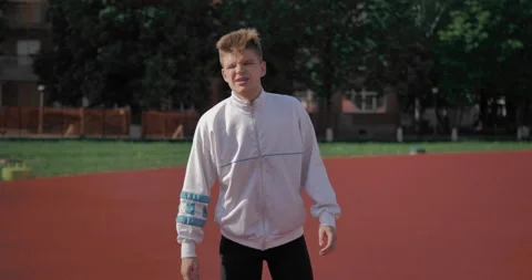 Young man runner doing running workout outdoors.  Stock Footage 135342536