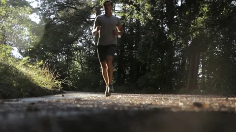 Young Man Running in the Forest Stock Footage 55827455