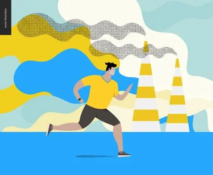 Young man running in smog Stock Illustration