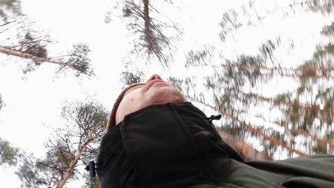 A young man running through the woods from pursuers. Fear, loss, lost, chase. Stock Footage 123542267