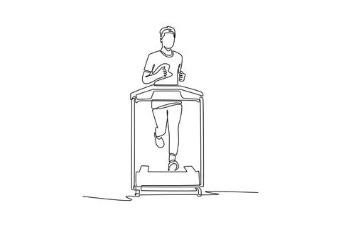 Young man is running on treadmill with steady pace イラスト素材