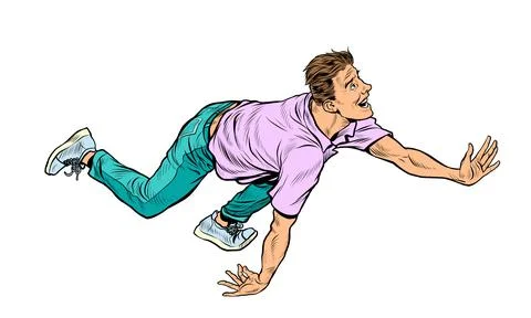 A young man runs and falls. The guy stumbled Stock Illustration