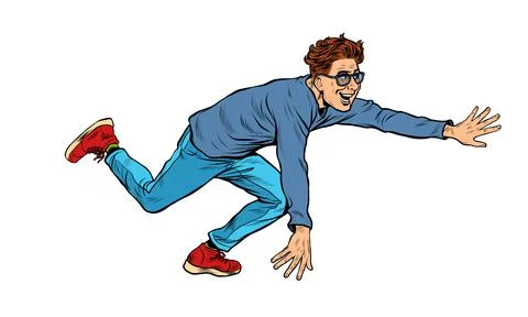 A young man runs and falls. The guy stumbled Stock Illustration