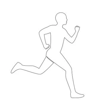 Young man runs, editable continuous linear silhouette. Male black outline Stock Illustration