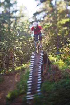 A young man in a rush to get down Moose Mountain, Kananaskis, Calgary, Alberta, Stock Photos