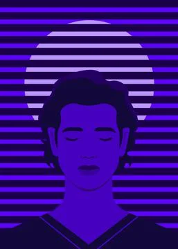 A young man is sad. A guy with his eyes closed. Stock Illustration