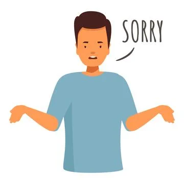 Young man saying sorry with open arms, apologizing and regretting mistake Stock Illustration