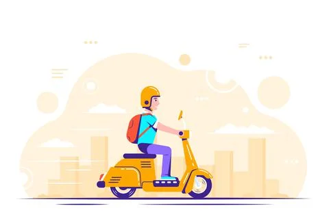 Young man on scooter, flat style illustration Stock Illustration