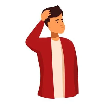 Young man scratching his head thinking and looking away with puzzled expression Stock Illustration