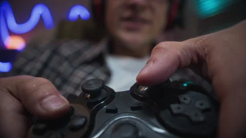 Young Man with Screen Addiction Playing Video Game at Home Stock Footage 342024922