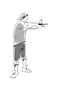 Young man with screwdriver vector icon Stock Illustration