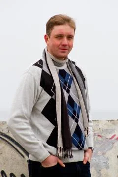 Young man on sea background Stock Photos
