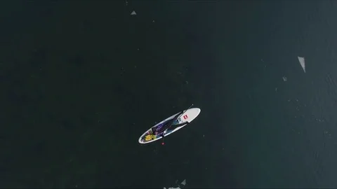 Young man selfies on sup board between floes Stock-Footage 82831645