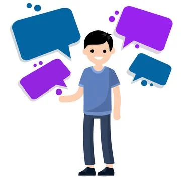 Young man. Set of Guys in blue t-shirt and jeans. The gesture of taking Illustrazione stock