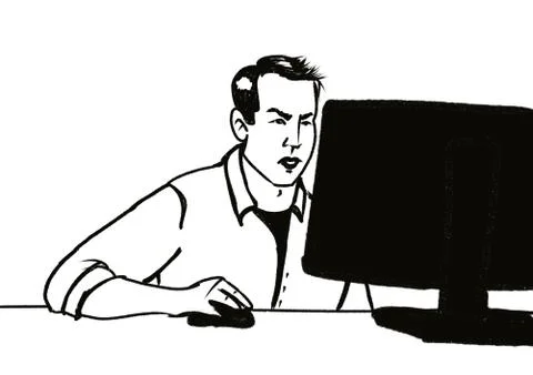 Young man in shirt working on the computer Stock Illustration