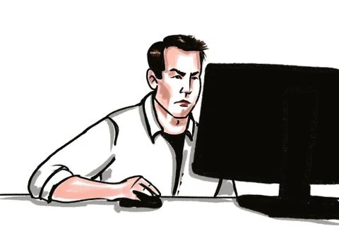 Young man in shirt working on the computer Stock Illustration