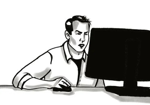 Young man in shirt working on the computer Stock Illustration