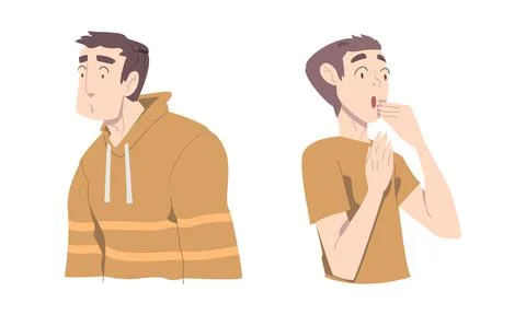 Young Man with Shocked Face Expression Gasping Feeling Astonishment Vector Set Stock Illustration