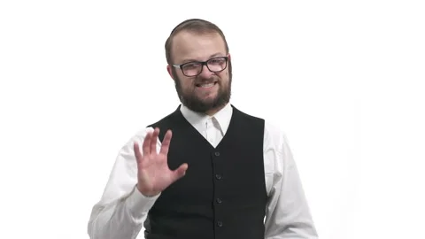 Young man showing claws imitating a wild cat. Isolated, on white background Stock Footage 130190408