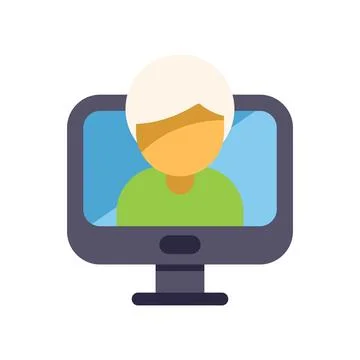 Young man showing up on computer screen for video call Stock Illustration