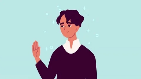 Young man showing hand gesture with stop sign motion on cyan background. 스톡 동영상 339047063