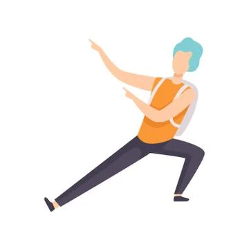 Young man showing hands to presenting something, faceless guy character Stock Illustration