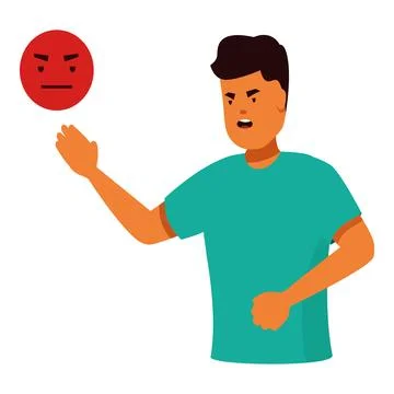 Young man showing negative emotion with angry emoji Ilustración de archivo